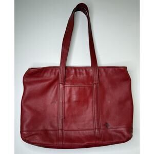 Coach Tote Large Red Leather BOS-9400 Lined Zip Top Dual Handle Vintage Bag